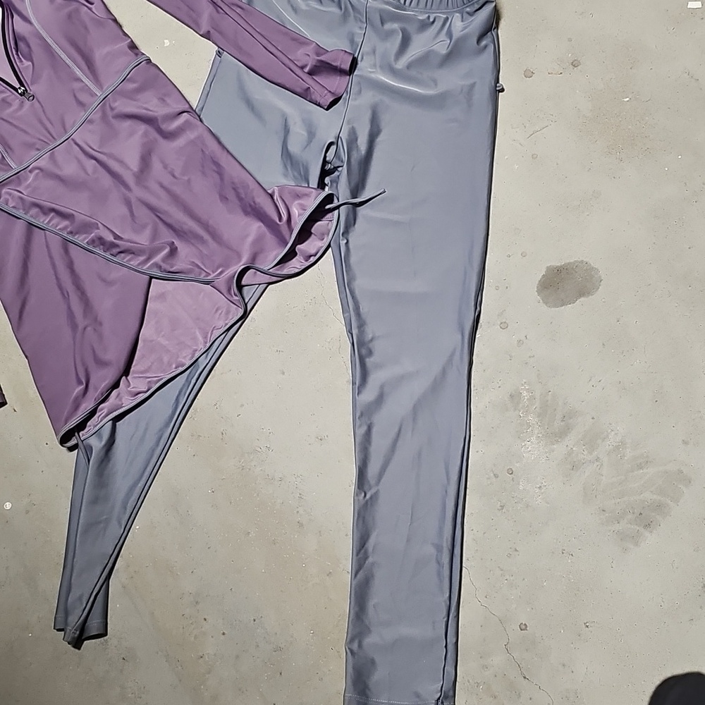 Nwt Long Sleeve Purple Swim Tunic with Grey Swim Leggings & Cap #121 - Picture 2 of 4
